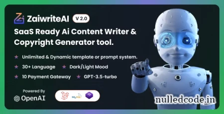 ZaiwriteAI v2.0 - Ai Content Writer & Copyright Generator tool With SAAS - nulled